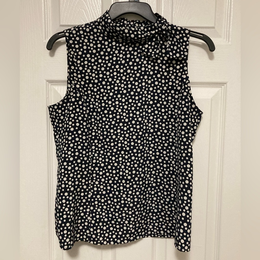 *Liz Clairborne Black Polka Dot Mock Neck Sleeveless Blouse #RB